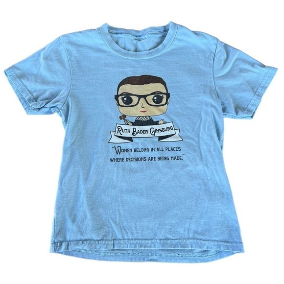 Ruth Bader Ginsberg RBG Crewneck Short Sleeve T-Shirt Youth 4/5 Blue - Picture 1 of 5